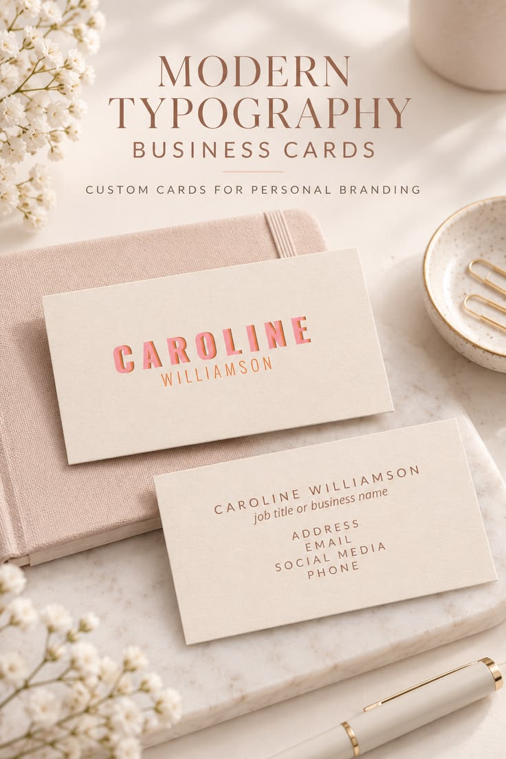 Modern business cards with bold pink and orange retro typogr