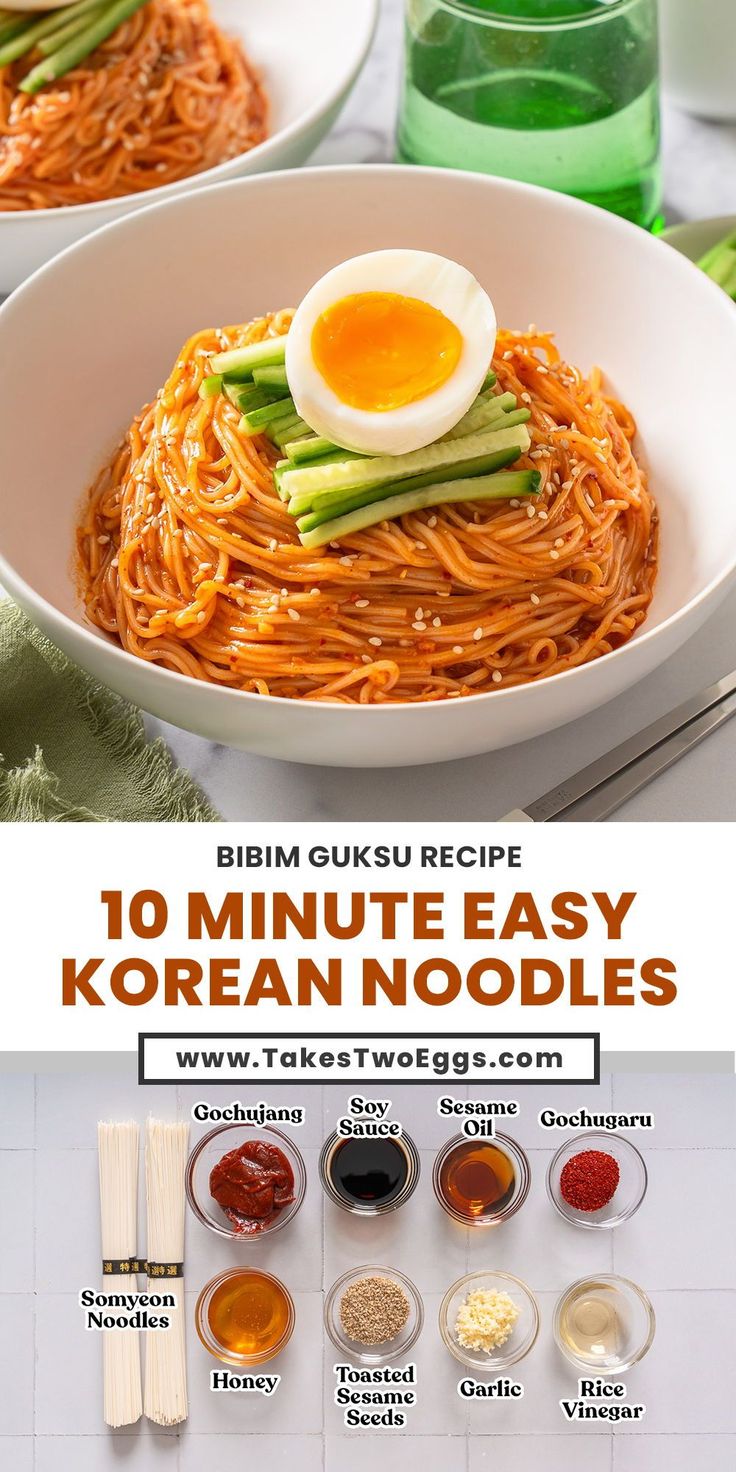 Easy 10-minute bibim guksu featuring cold noodles covered in