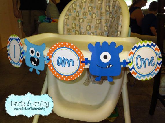Monster Party I AM ONE Highchair Banner by HeartsandCraftsy