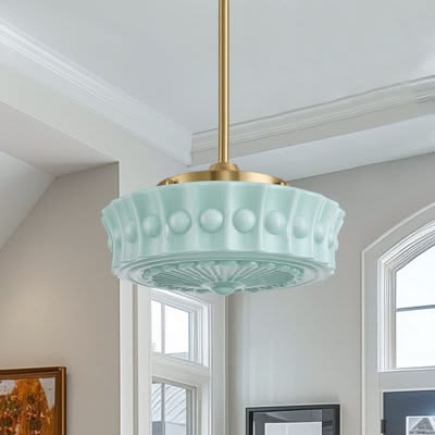 This pendant blends mid-century modern and schoolhouse style