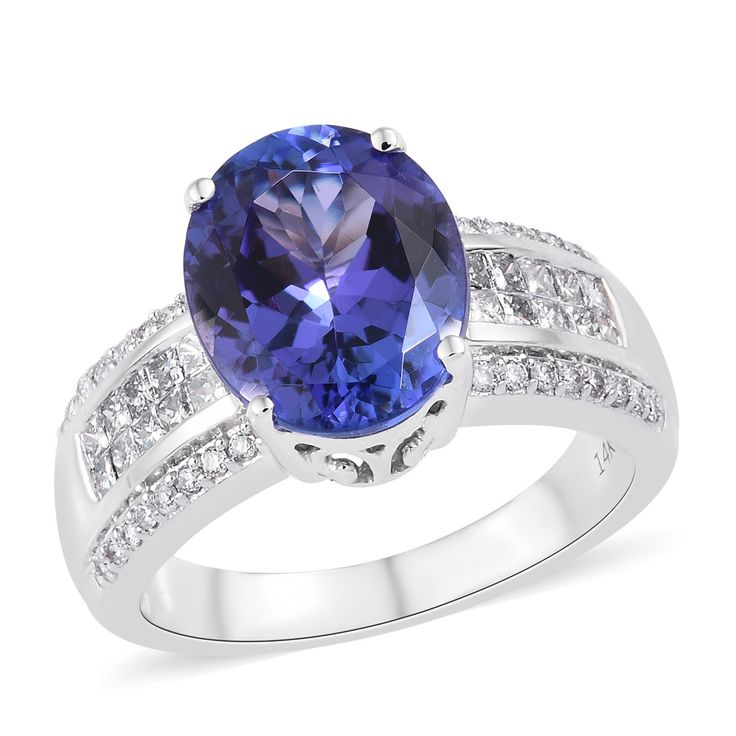 Deep Color Tanzanite, Single Cut Diamond Sterling Silver Rin