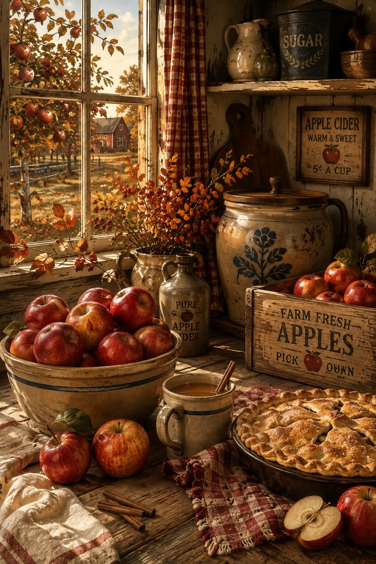 A cozy farmhouse kitchen filled with the warmth of apple sea