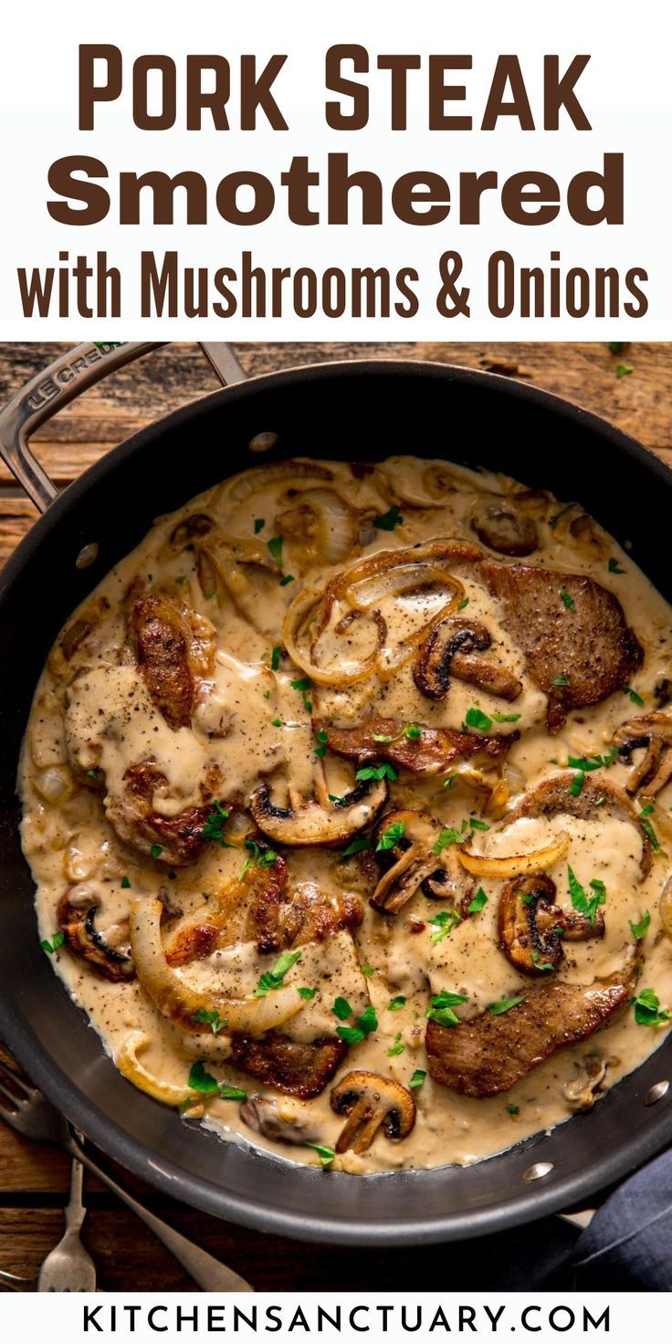 Savor the comfort of tender Pork Steak Smothered with Mushro
