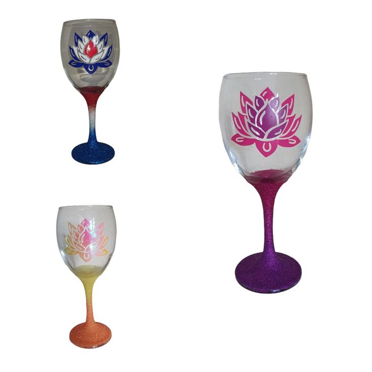 Lotus flower glitter wine glasses, glittered in matching col
