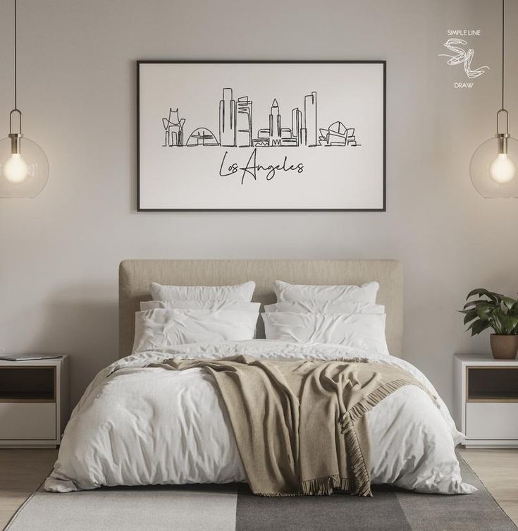 Los Angeles Skyline Printable Wall Decor Fine Line Print | E