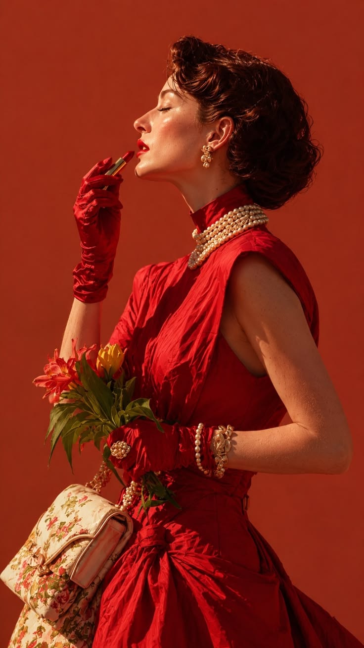 Vintage glamour at its finest. A timeless red fashion portra