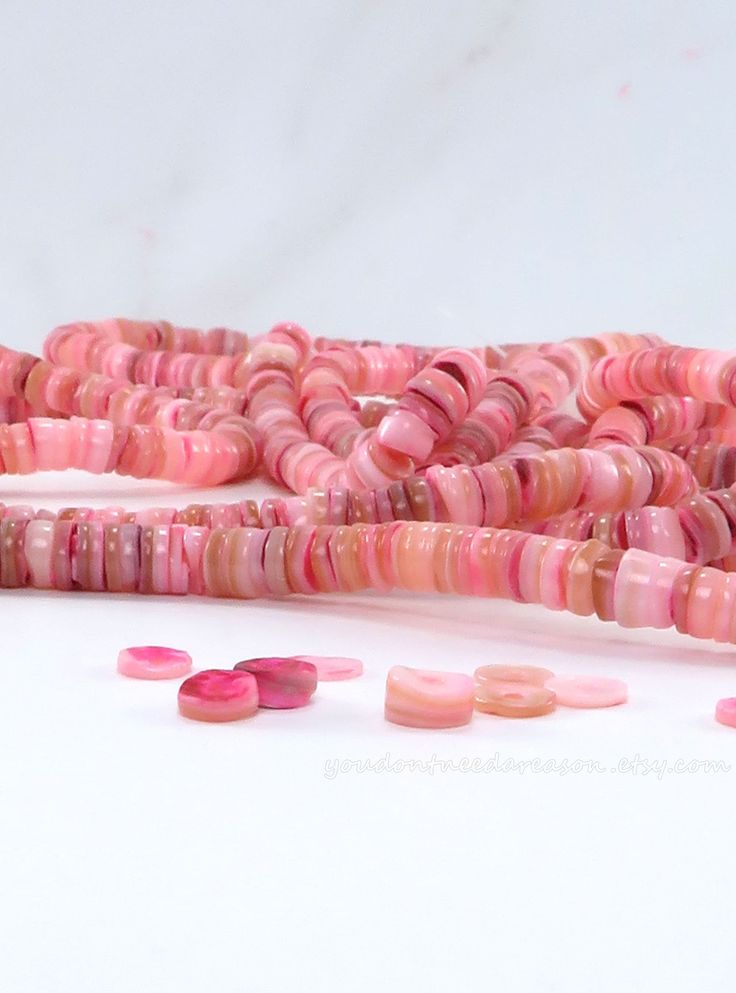 Pink Shell Beads: Flat Round Dyed Beads (15" Strand)
