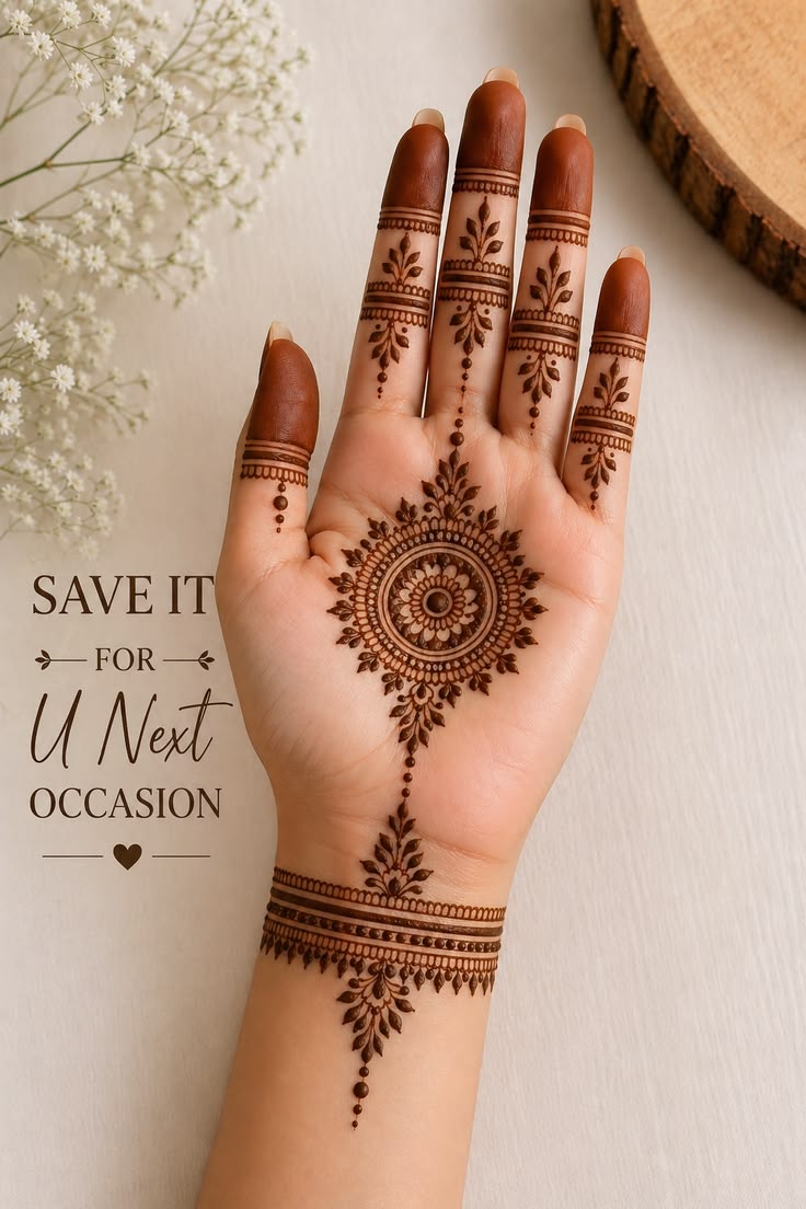 Simple yet elegant mehendi design perfect for weddings, Eid,