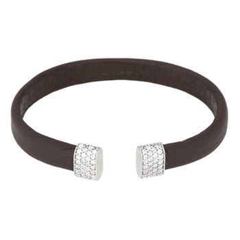 Pulsera de cuero marrón con plata y circonitas