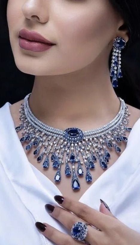 A breathtaking jewelry set featuring a cascade of sapphires 