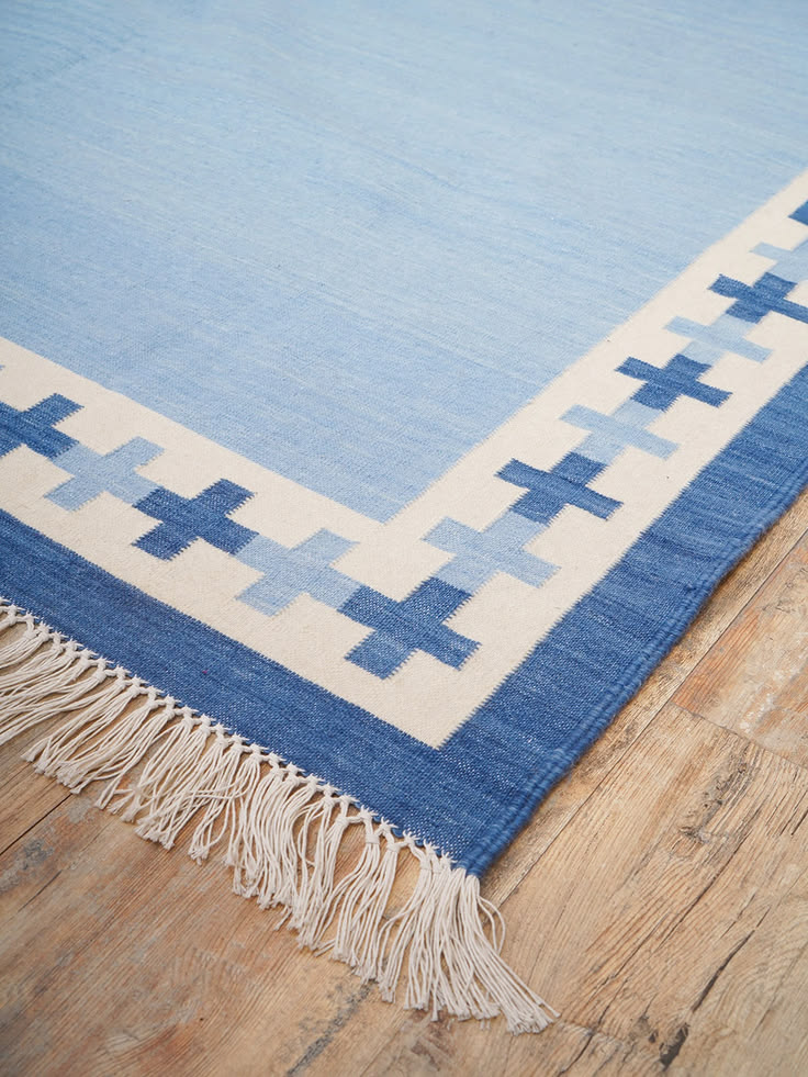 Light Blue Cotton Wool Rug, Handmade Flatweave Area Rug, Sca