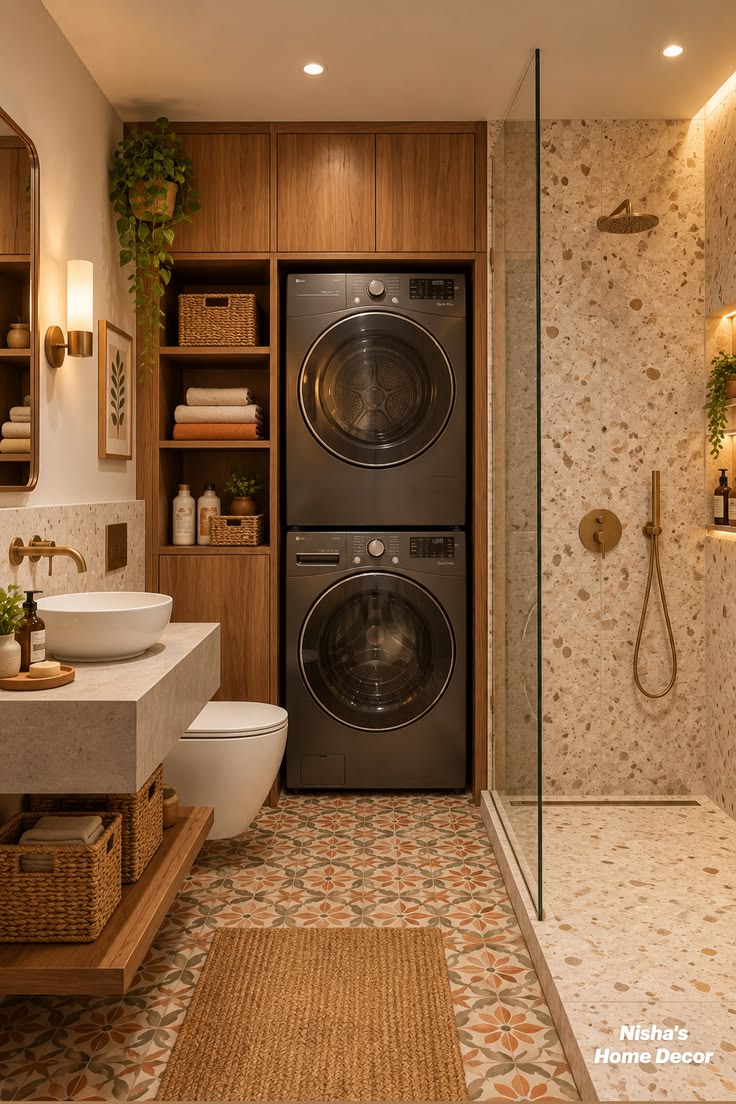 Make a compact laundry room feel organized and luxurious wit