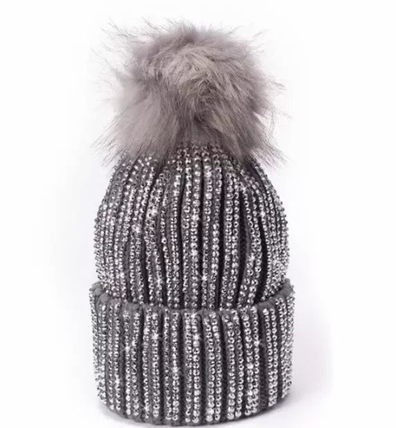 Blinged Out Rhinestone Beanie Detachable PomPom