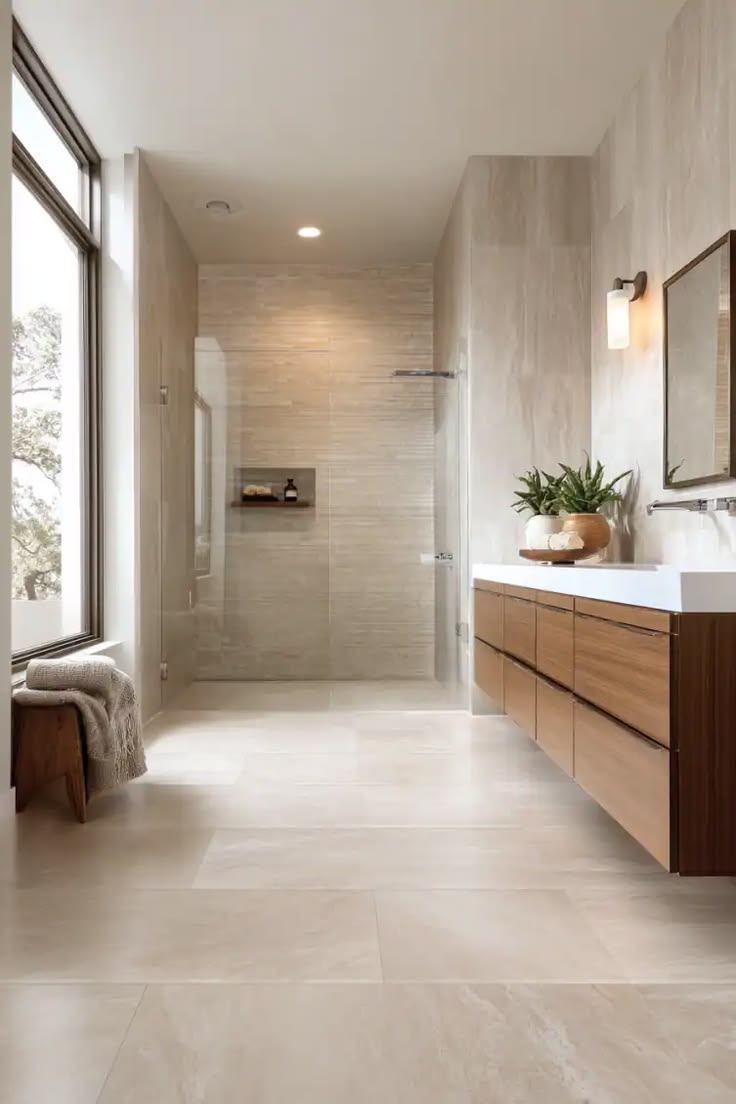bathroom with large format tiles