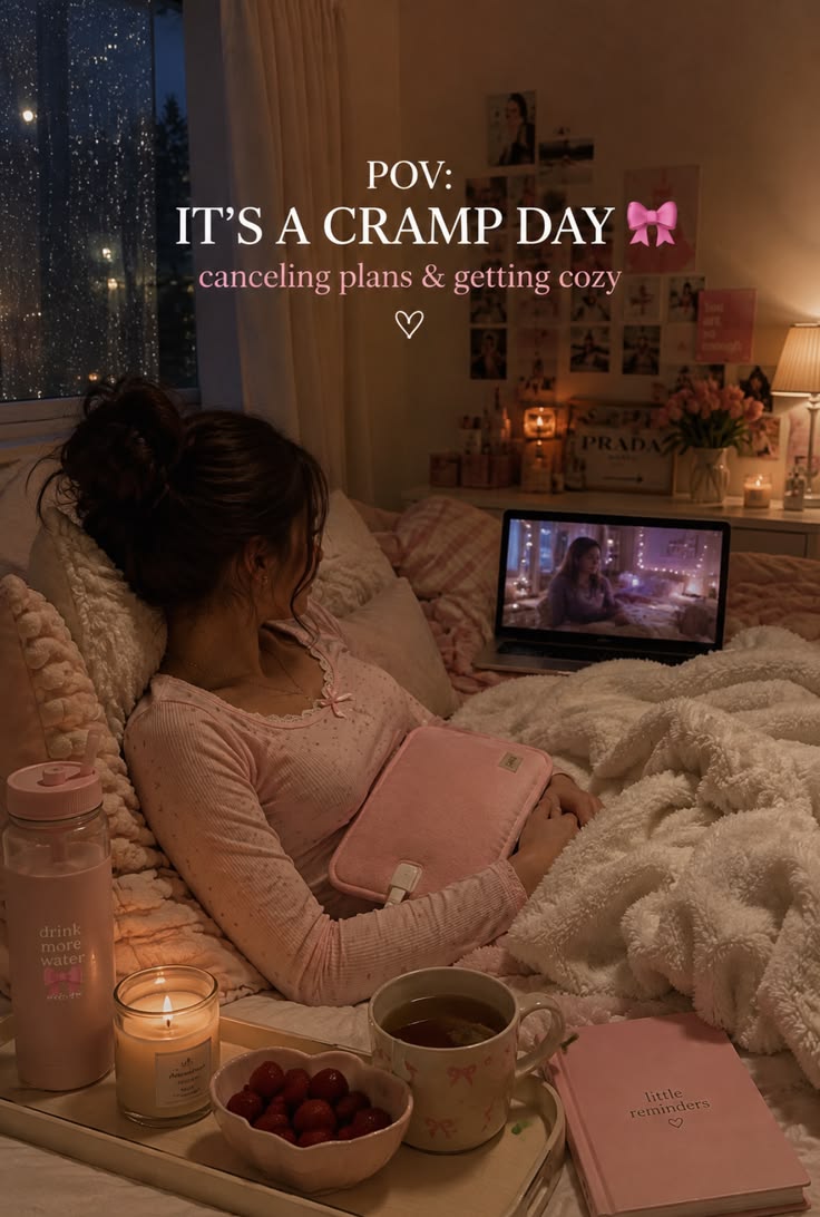 POV: it’s a cramp day 🎀☕️ Cancel the plans, get cozy, make s