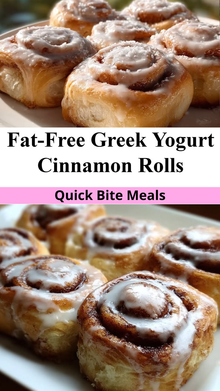 Enjoy these delicious Fat-Free Greek Yogurt Cinnamon Rolls, 
