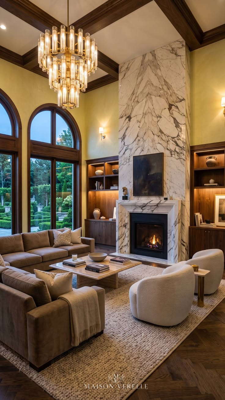 Luxury mansion living room fireplace ideas create a dramatic