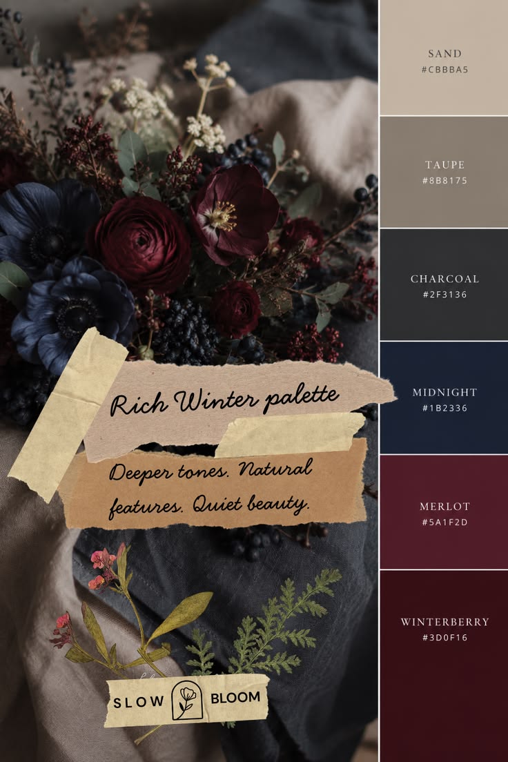 Slow Bloom's Winter colour palette inspiration. Deeper tones