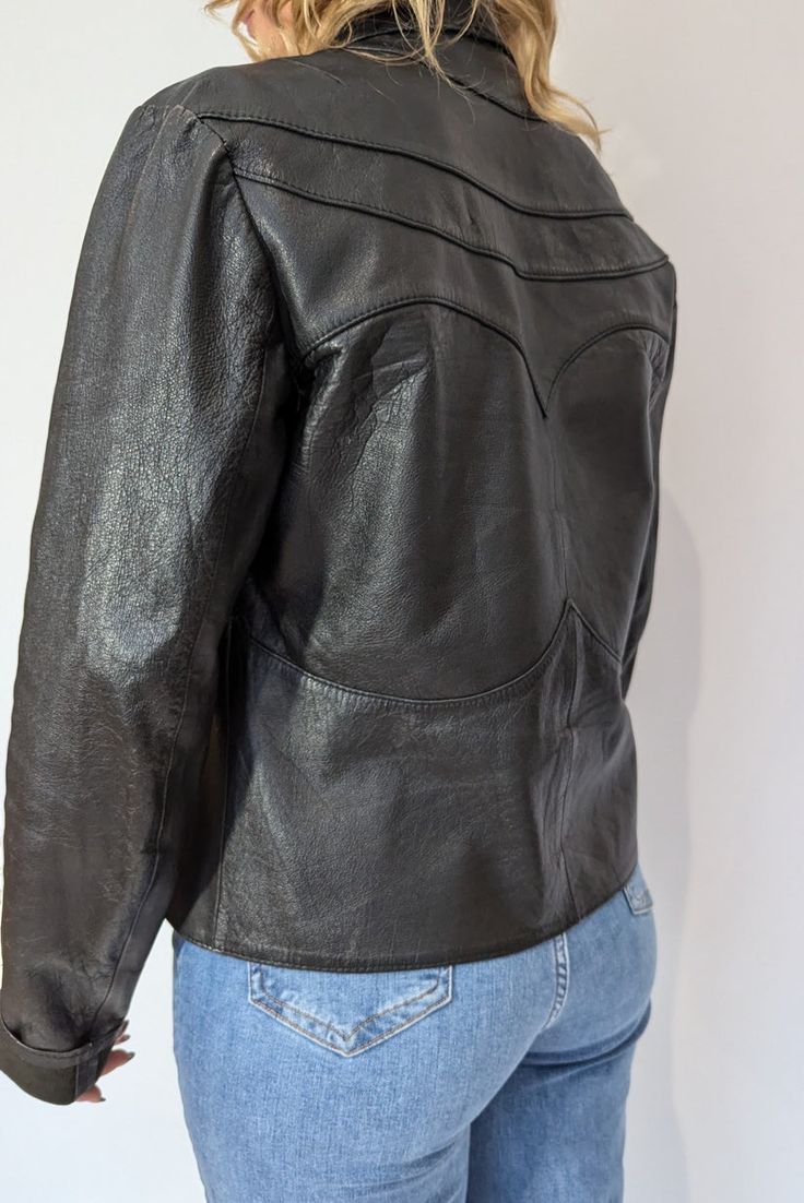 Rare 1970s Vintage Unisex Dagger Collar Leather Jacket – Ada