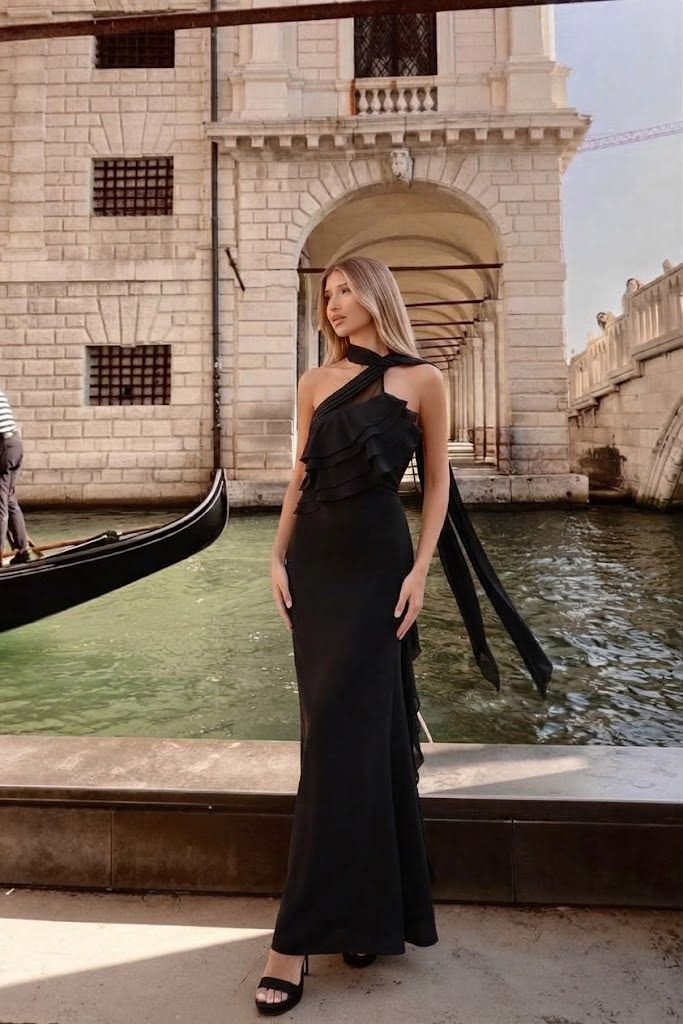 Exude dramatic elegance and contemporary chic in this stunni