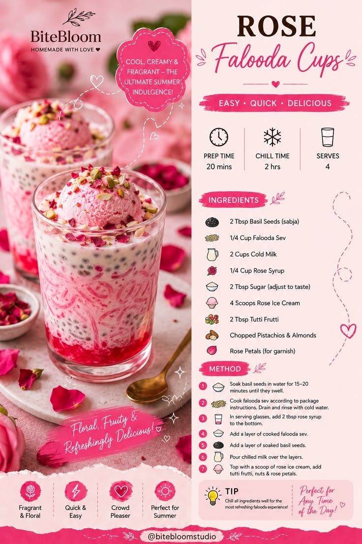🌹 Rose Falooda Cups are a creamy, refreshing, and easy no-ba