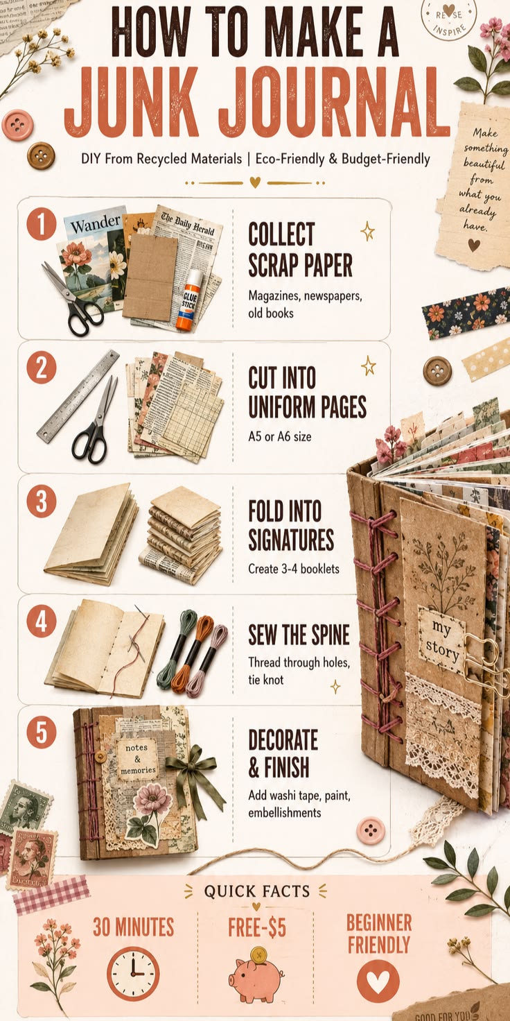 Learn how to create a beautiful handmade junk journal using 