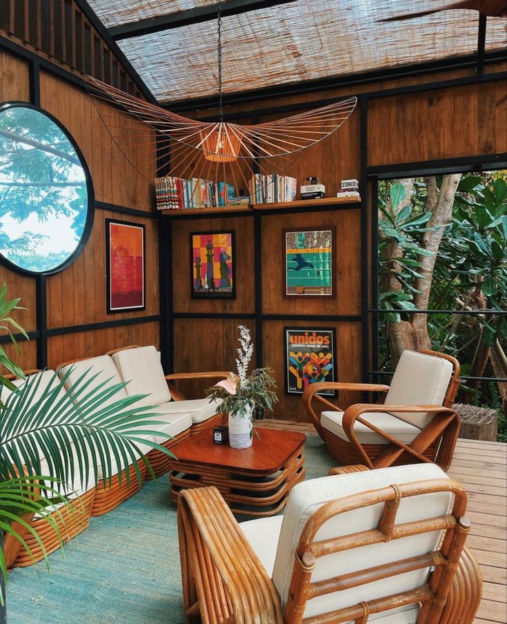 Wood and steel structure with tropical interior design.
