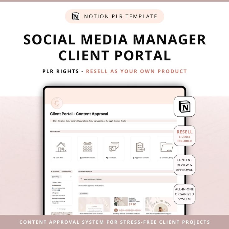 Social Media Manager Client Portal Notion Template - Content