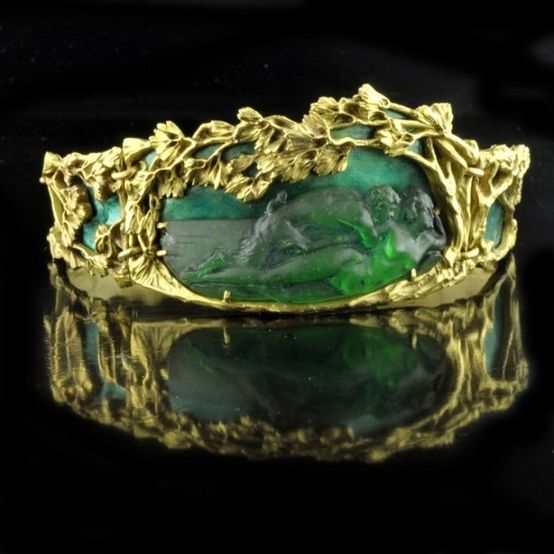 Lalique gold, glass, and enamel bracelet circa 1900