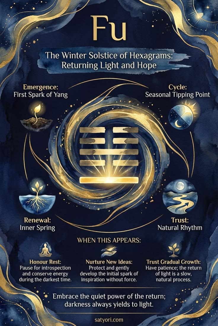 Fu is the winter solstice of the hexagrams, the moment when 