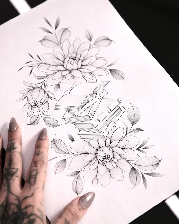 Elegant fine line tattoo design featuring delicate flowers |