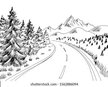 Mountain road graphic black white landscape sketch illustrat