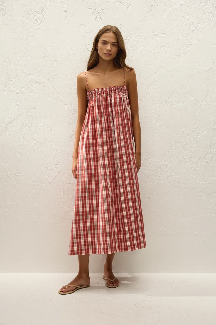 Gerta Midi Dress Ines Check Terra Rosso - Faithfull the Bran