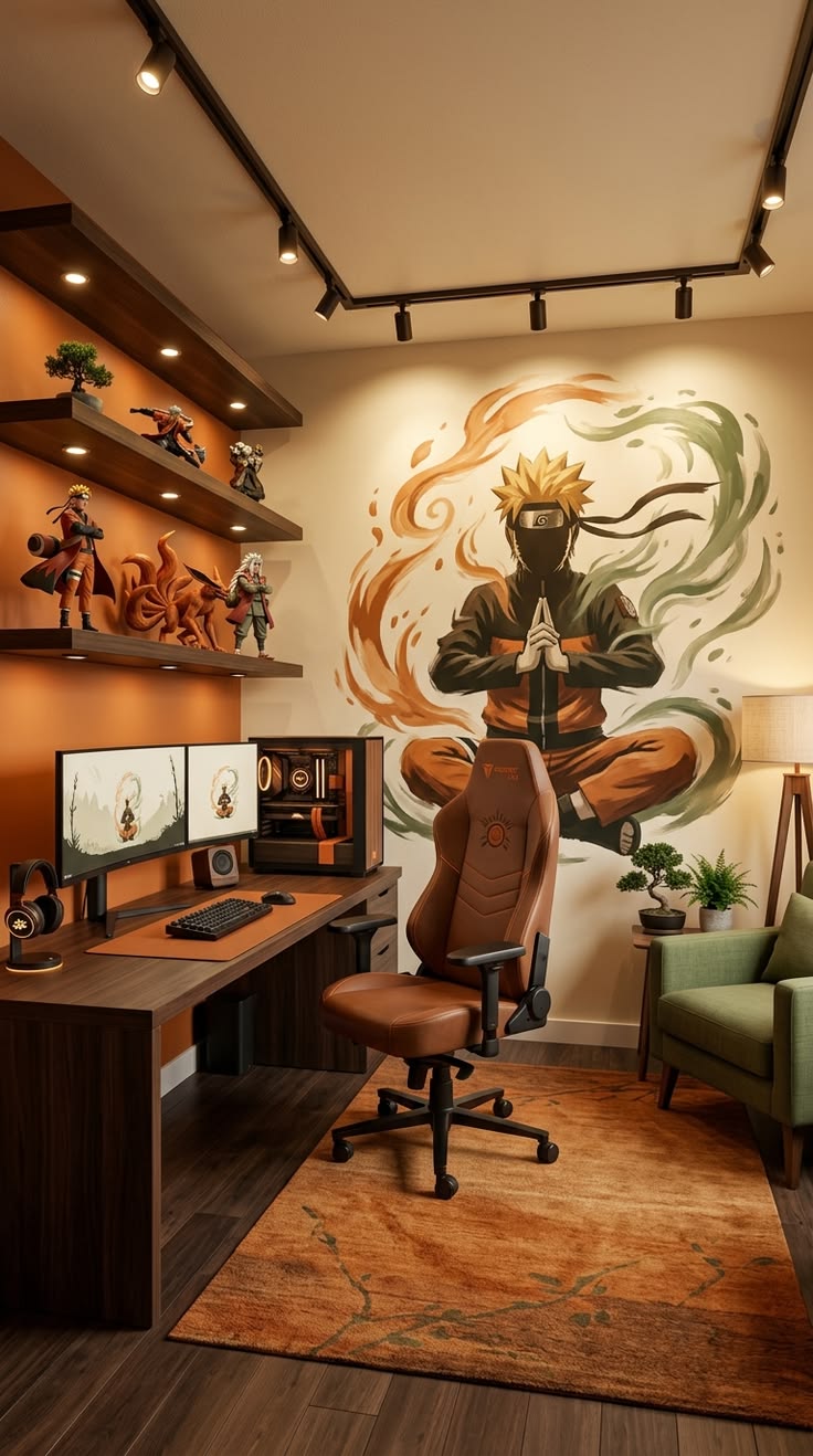 Gaming room setup ideas 2026 — mature Naruto Sage Mode theme