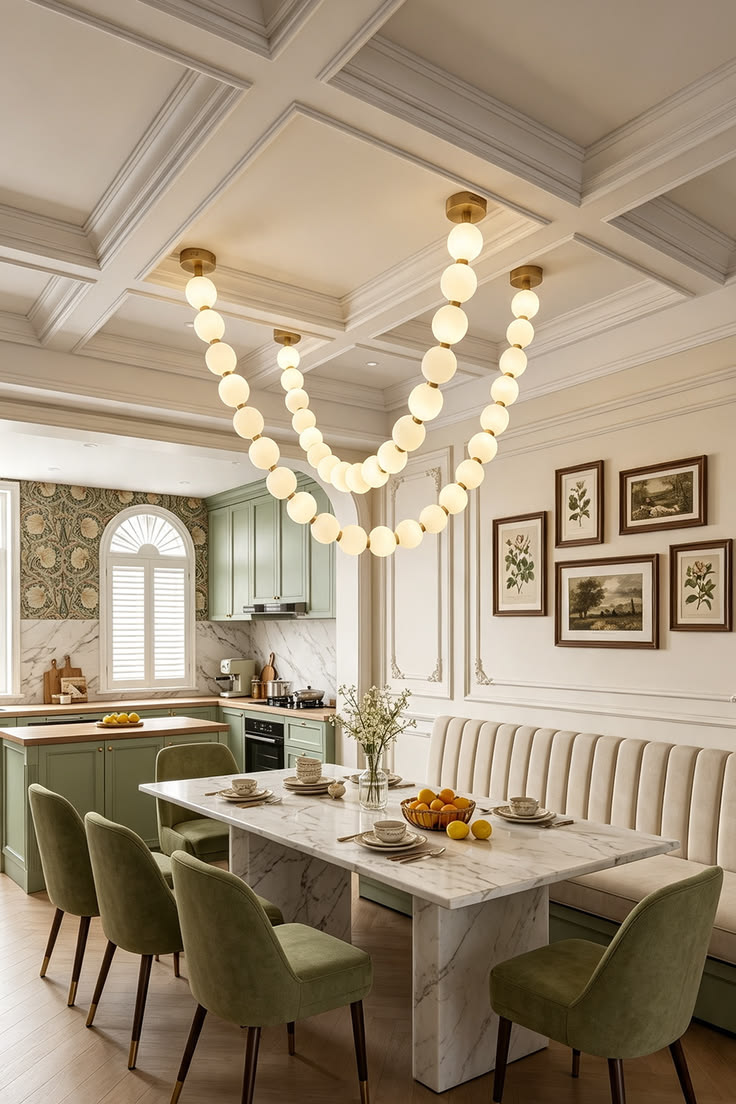 The Pearl Necklace Chandelier features cascading layers that