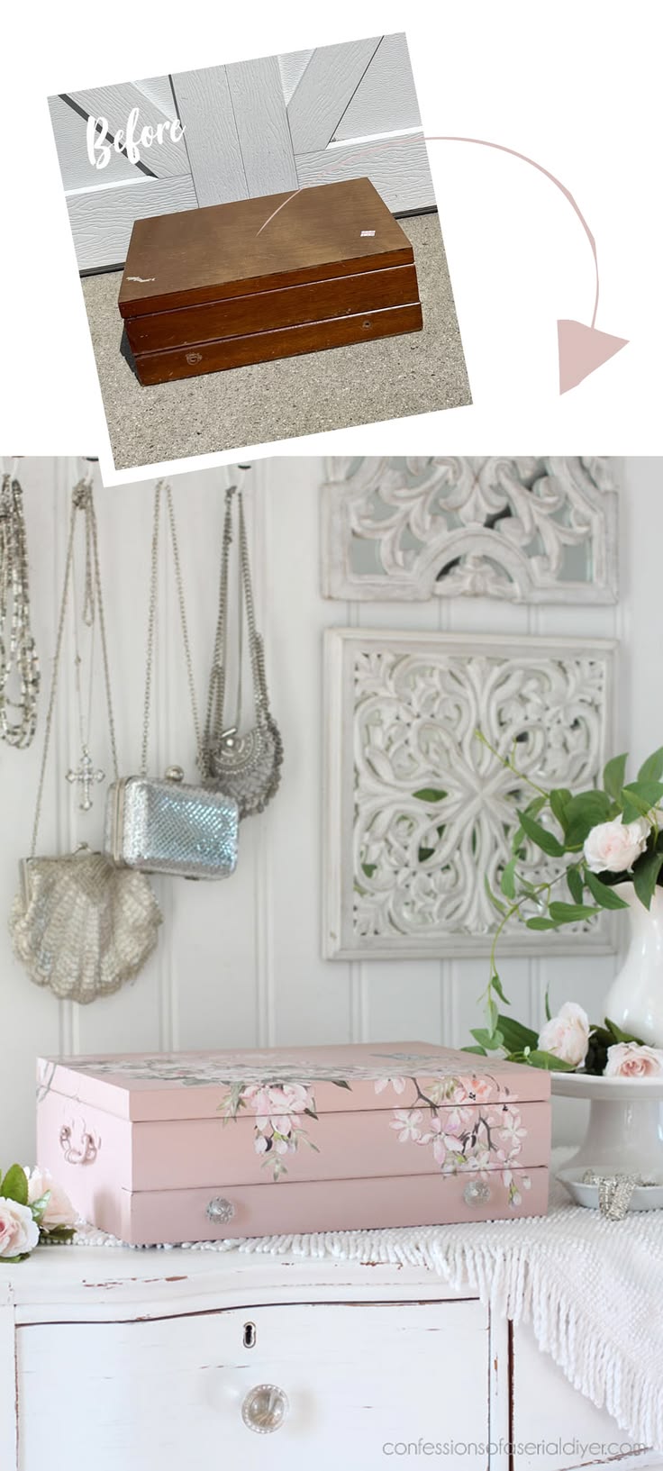 Flatware box redone in Tea Rose with Blossom Botanical trans