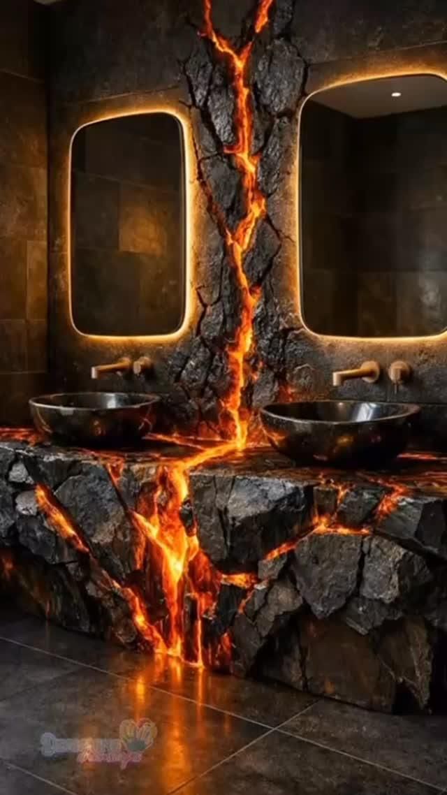 “Totally obsessed with this lava bathroom design 🔥 Stone, fi