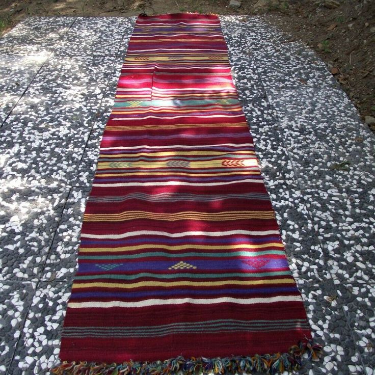 Vintage Authentic Striped Kilim Rug 2x8ft Handmade Wool Burg