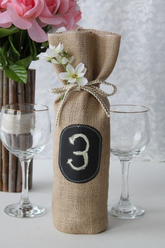 Burlap wine table number