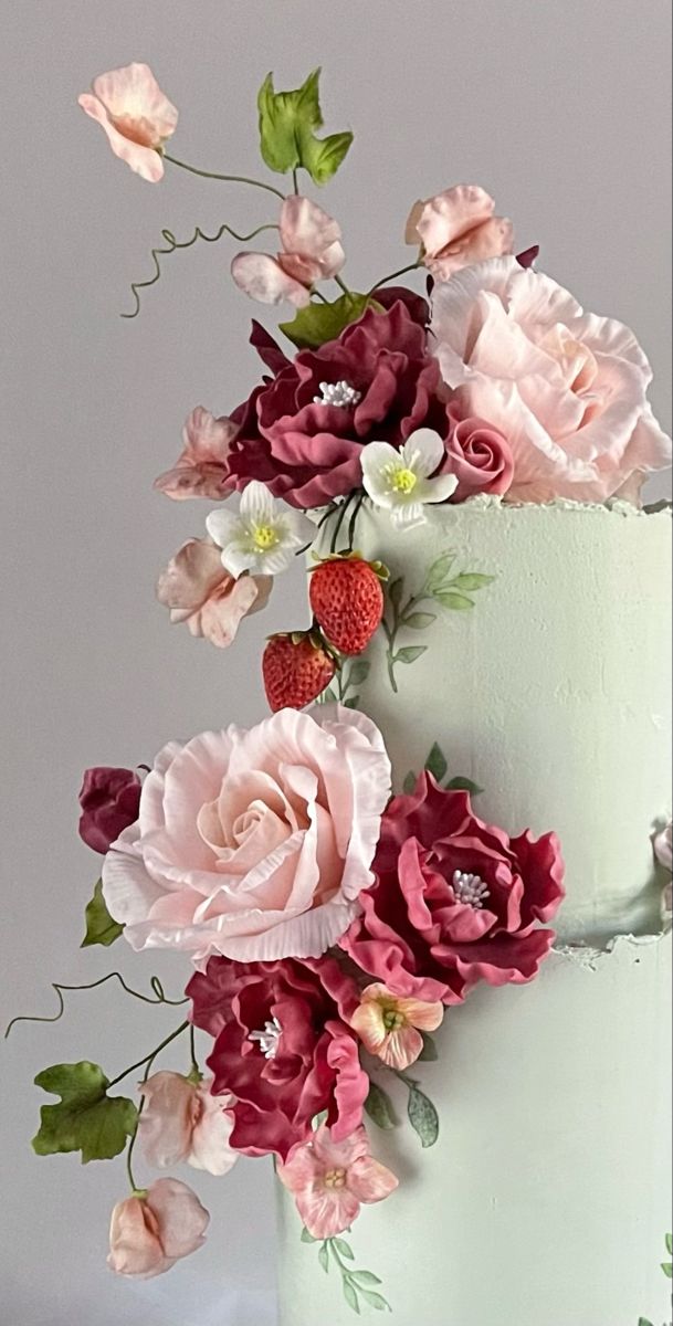 Handmade sugar flowers for contemporary, modern mint green g