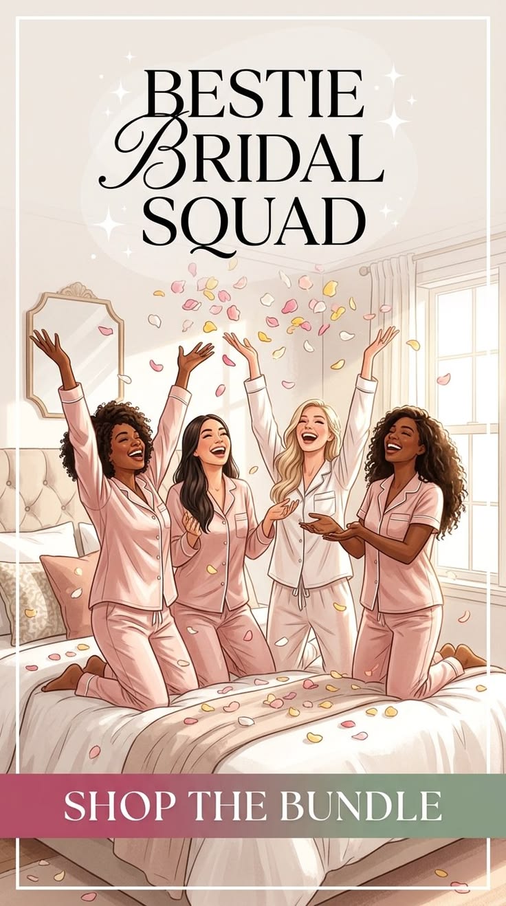 Wedding besties clipart — bridesmaids tossing flower petals 