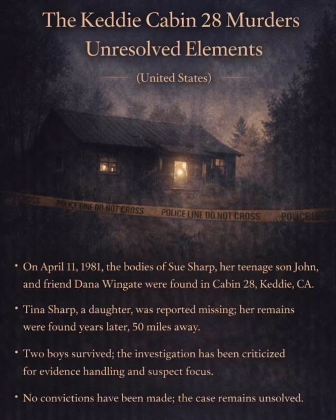 In April 1981, investigators entered Cabin 28 at the Keddie 