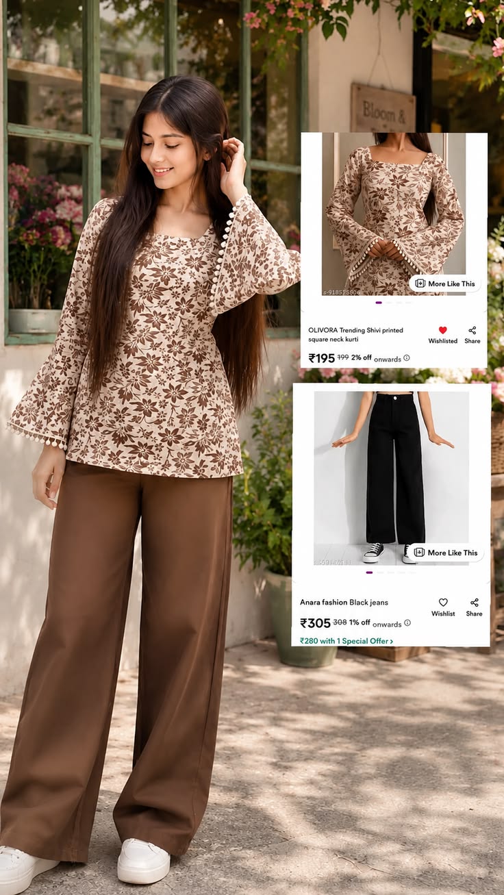 This floral top and flowy palazzo combo is giving effortless