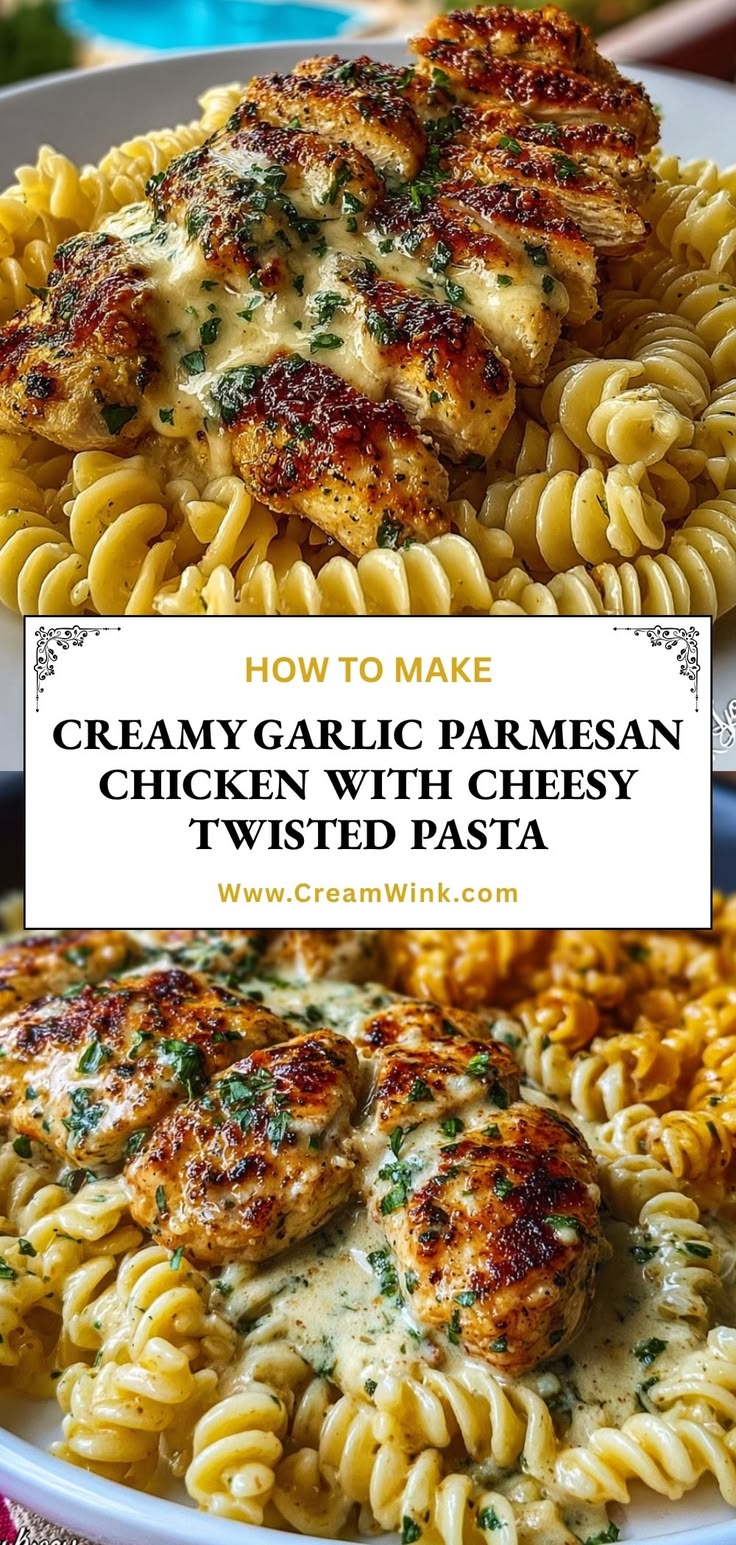 Creamy Garlic Parmesan Chicken with Cheesy Twisted Pasta is 