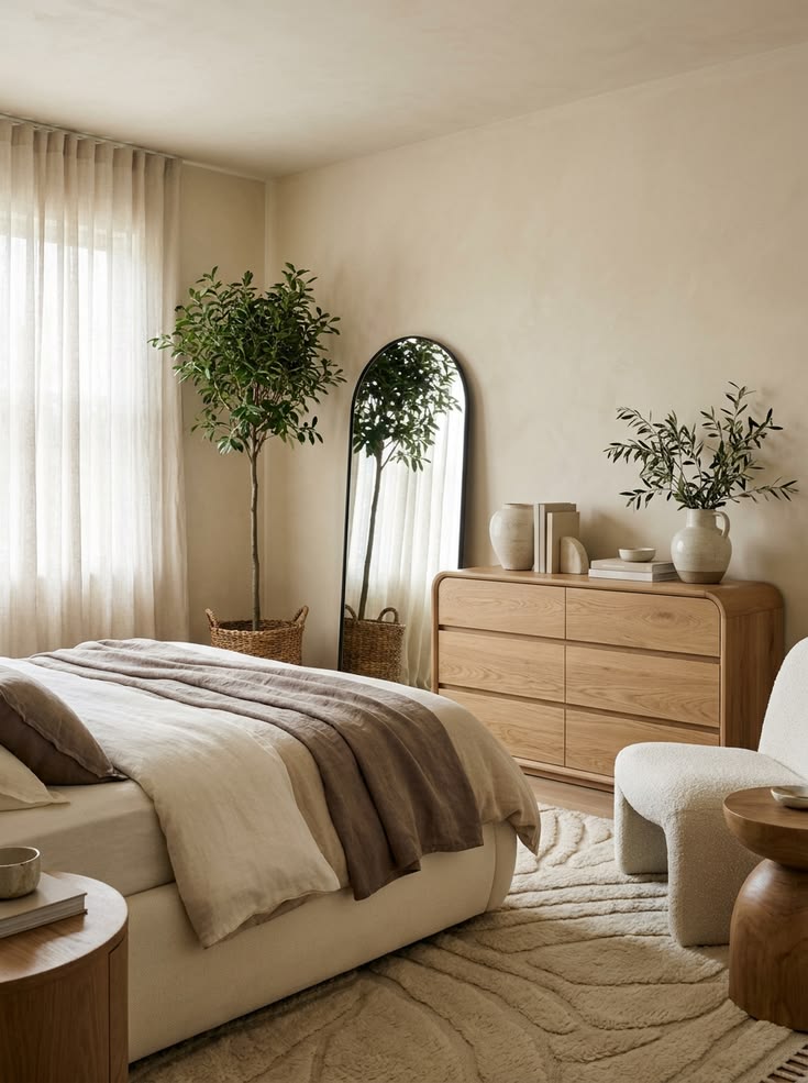 Explore beautiful beige bedroom ideas with creamy bedding, n