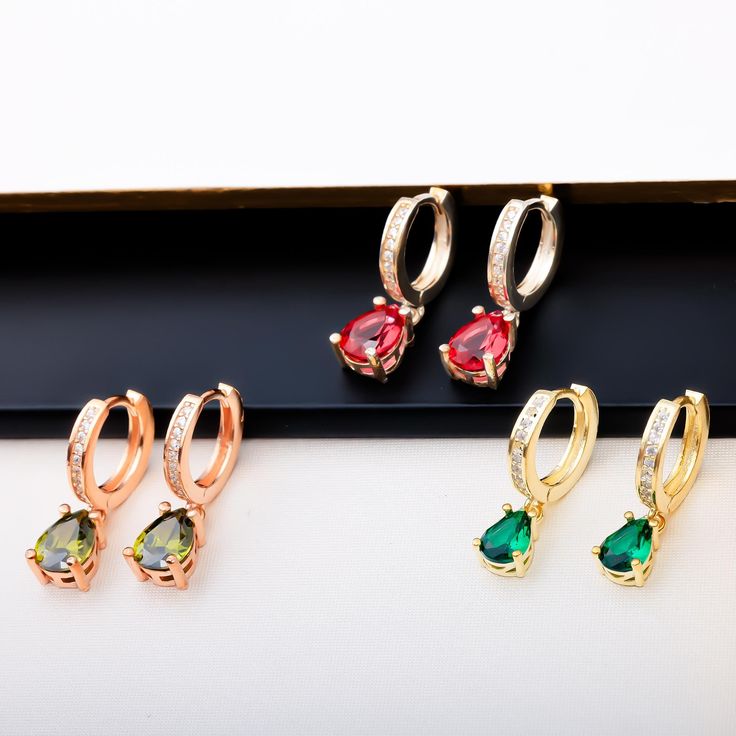 Dainty Teardrop Birthstone Earrings, Personalized Birthstone