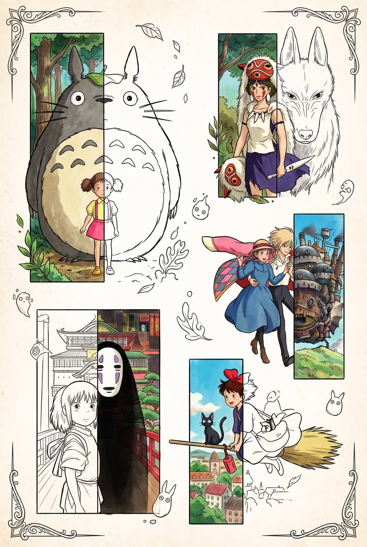Studio Ghibli tattoo ideas for anime fans. Color and black a