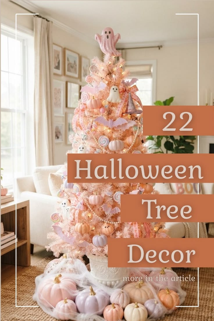Give Halloween Tree Decor a playful twist with a pink tree, 