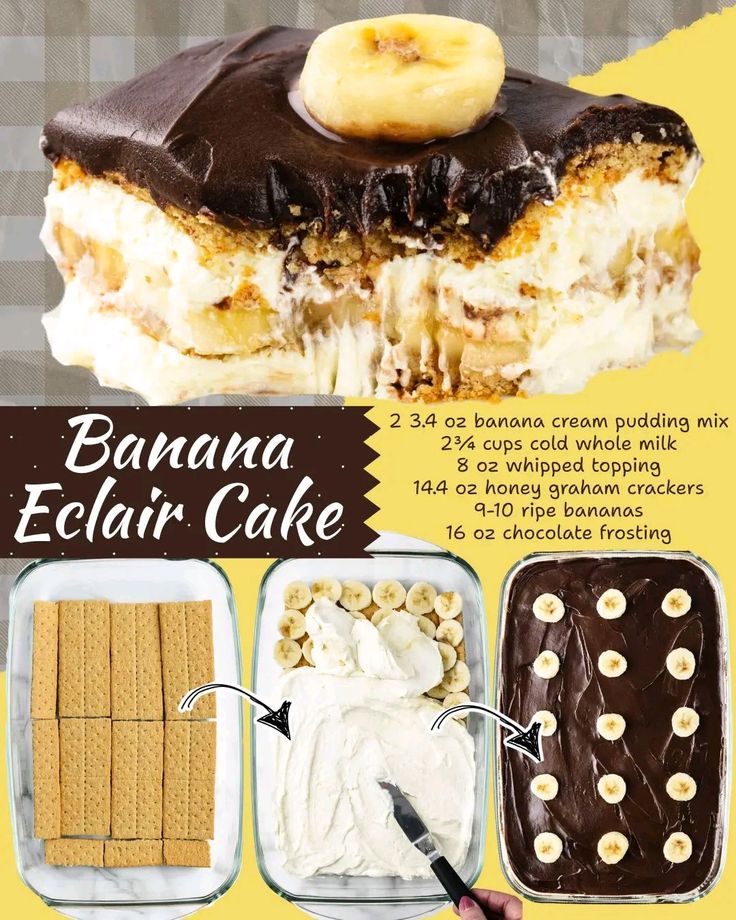 BANANA ECLAIR CAKE! 2 3.4 oz banana cream pudding mix 2¾ cup