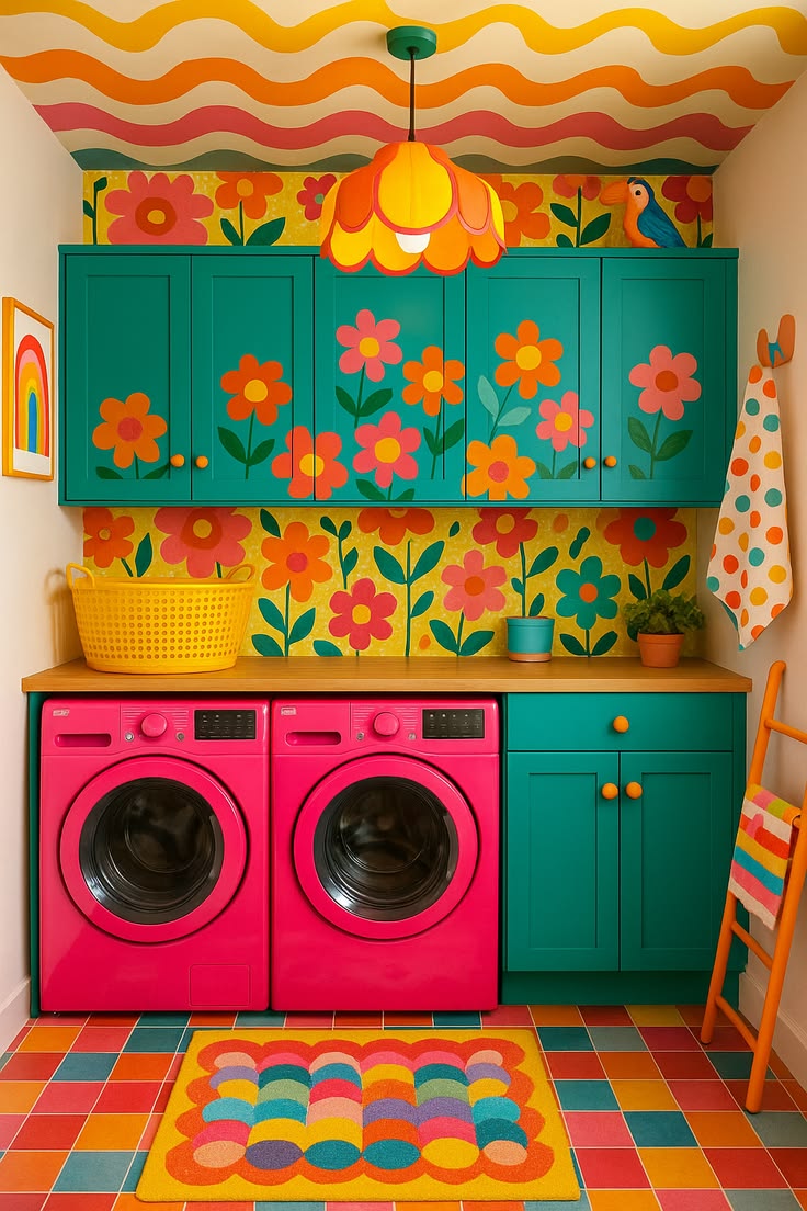 Inject fun and funk into your laundry room with bright color